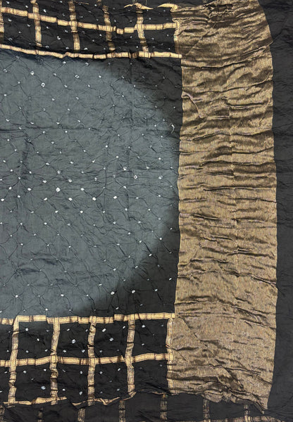 Banarasi Bandeji Saree-Grey in Zari Checks with Contrast Border