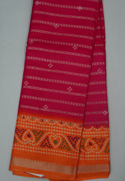 Dola Silk Saree-Pink with Bandhini Print