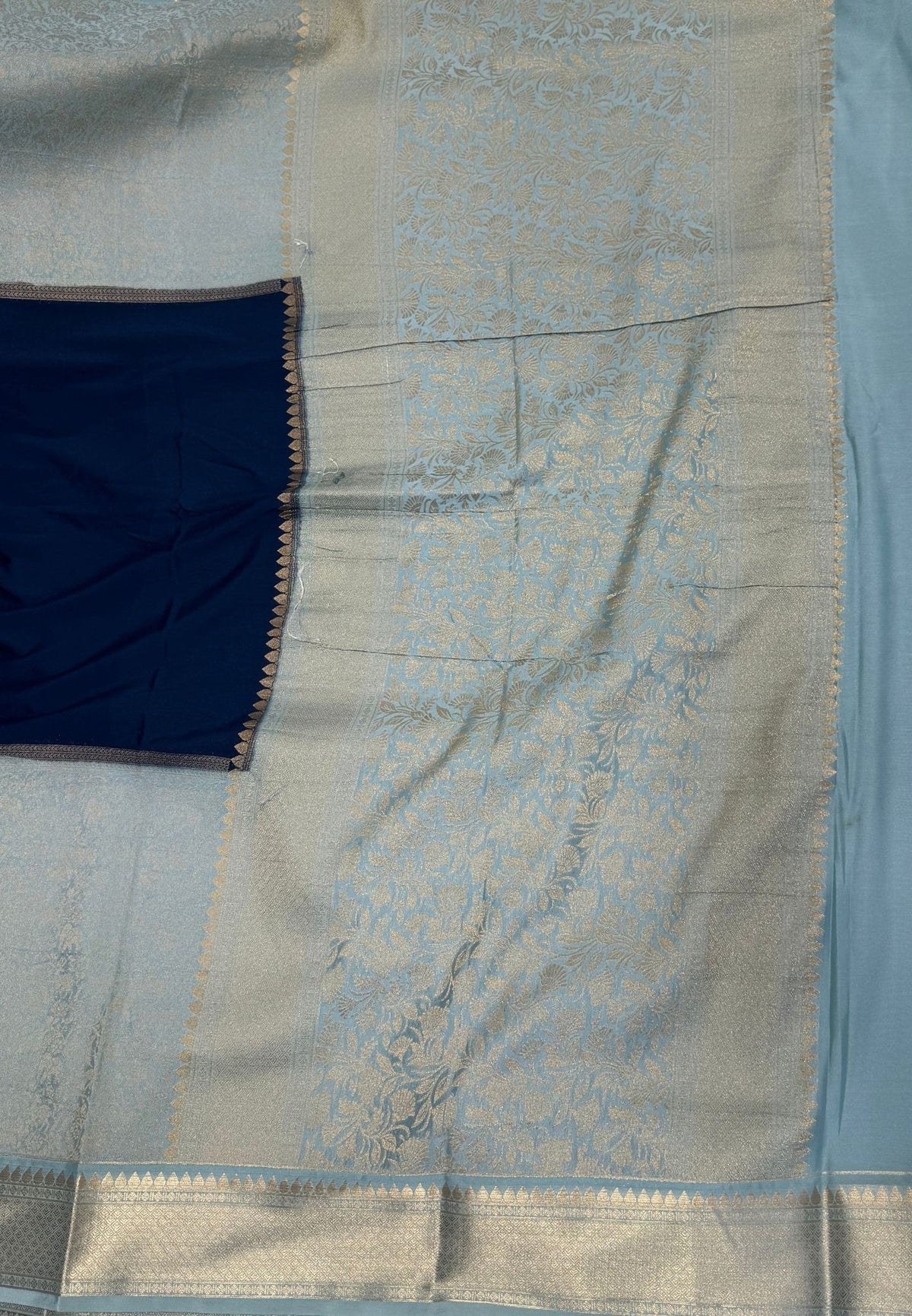 Art Mysore Silk Saree-Peacock Blue-Sea Blue In Floral Zari With Contrast Border