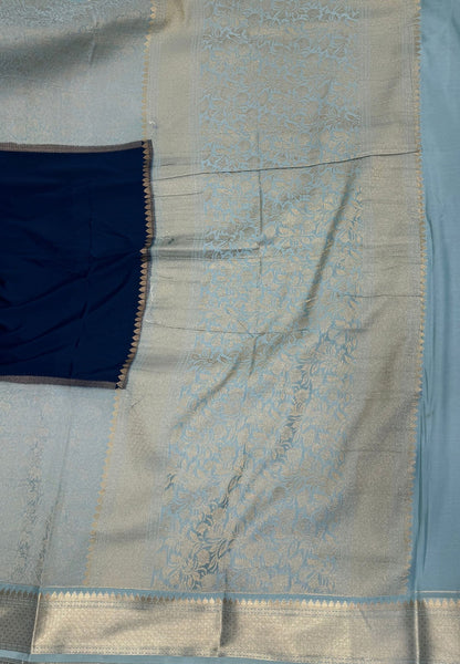 Art Mysore Silk Saree-Peacock Blue-Sea Blue In Floral Zari With Contrast Border