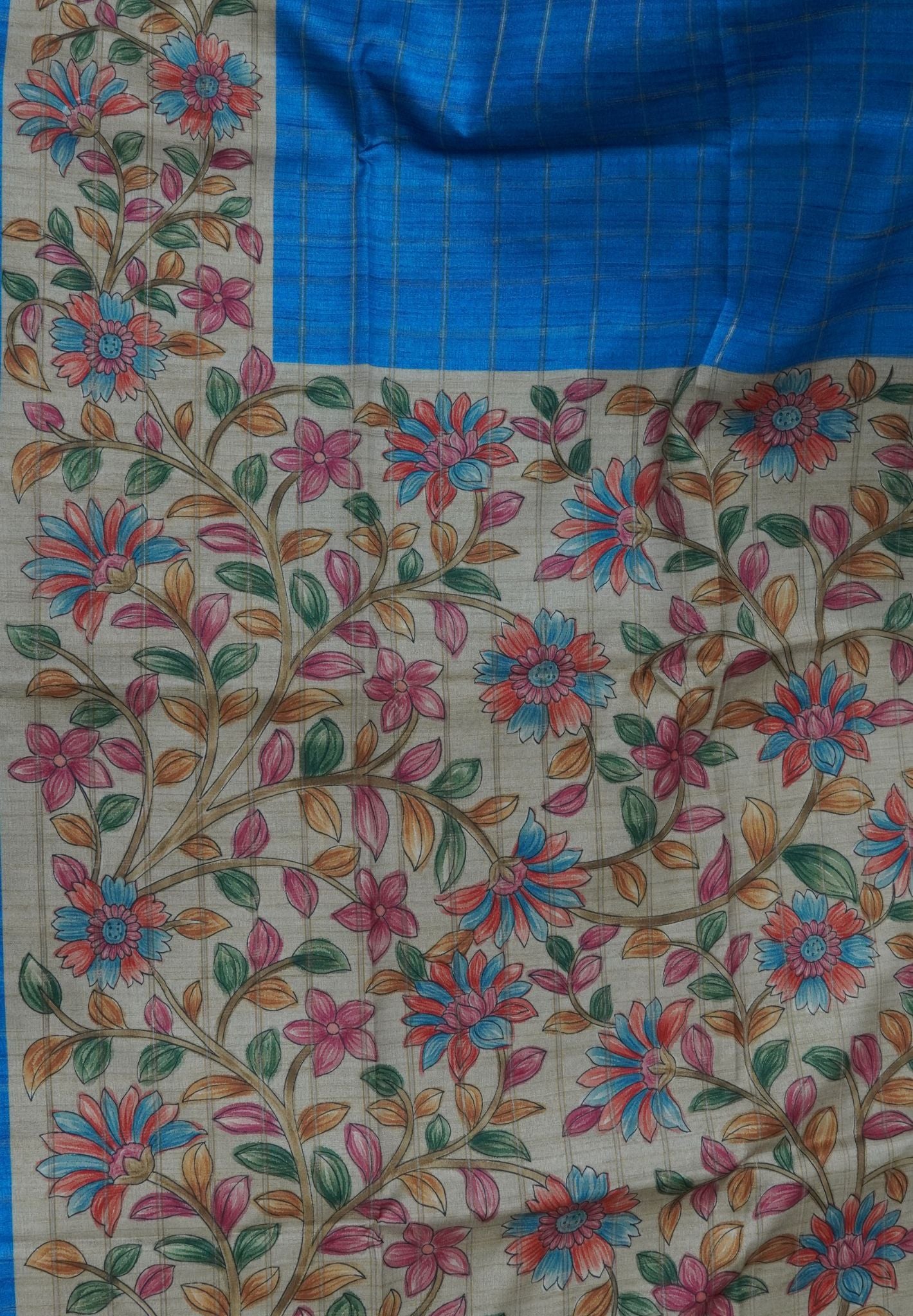 Semi Tussar Saree-Blue
