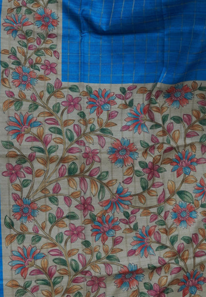 Semi Tussar Saree-Blue