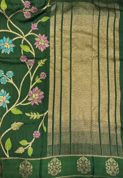 Kattan Silk Saree-Green in Floral Vine Zari Border