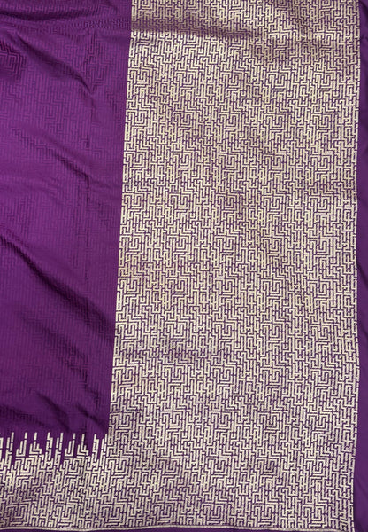 Crepe Silk Saree-Purple In Geometric Maze Zari Border