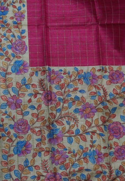 Semi Tussar Saree-Dark Pink