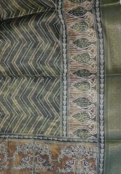 Tissue Kota Saree-Dark Green