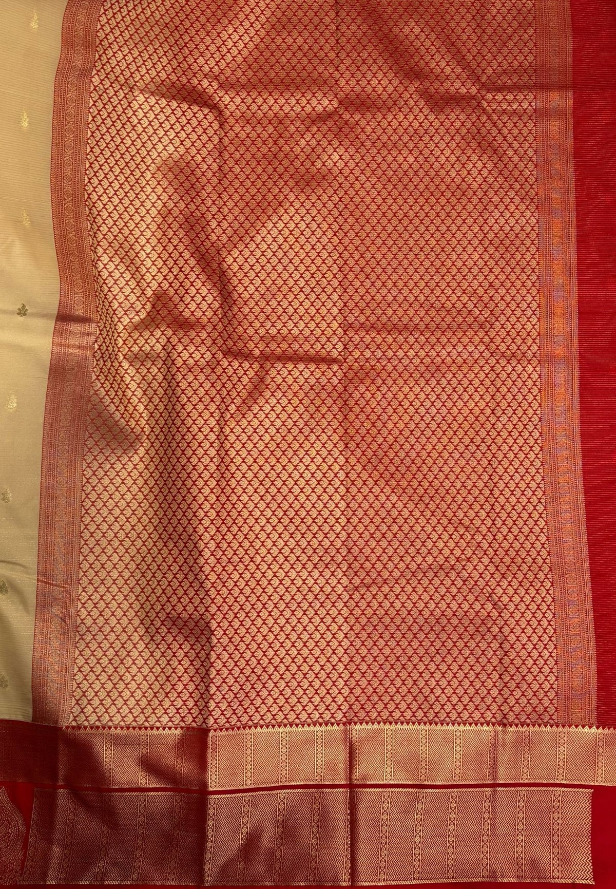 Budget Kanchipuram Saree-Cream with Contrast Border