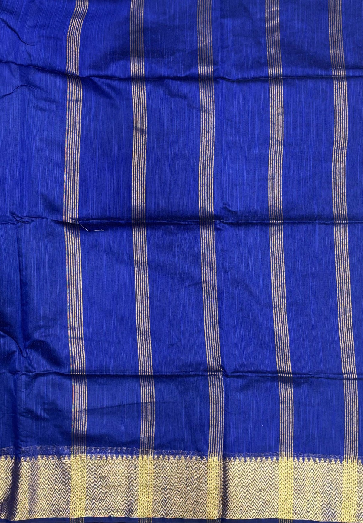 Handloom Cotton Saree-Blue In Zigzag Zari Border