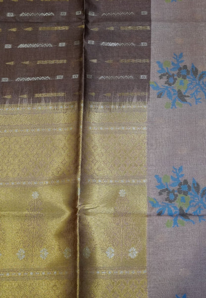 Semi Tussar Saree - Brown