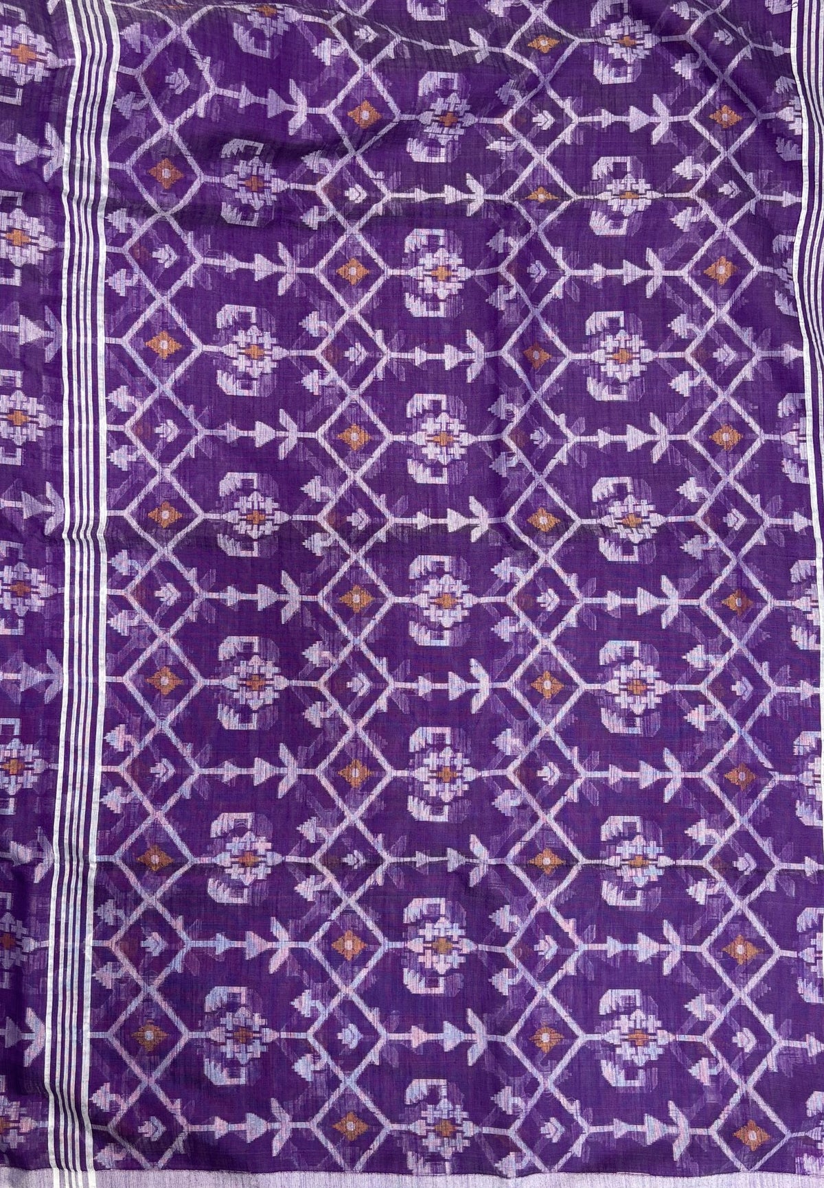 Handloom Cotton Saree-Lavender in Diamond Pattern Border