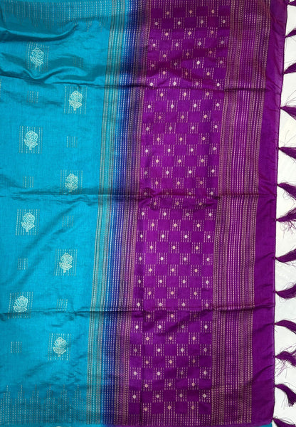 Chanderi Saree-Ramar Blue with Zari Lines