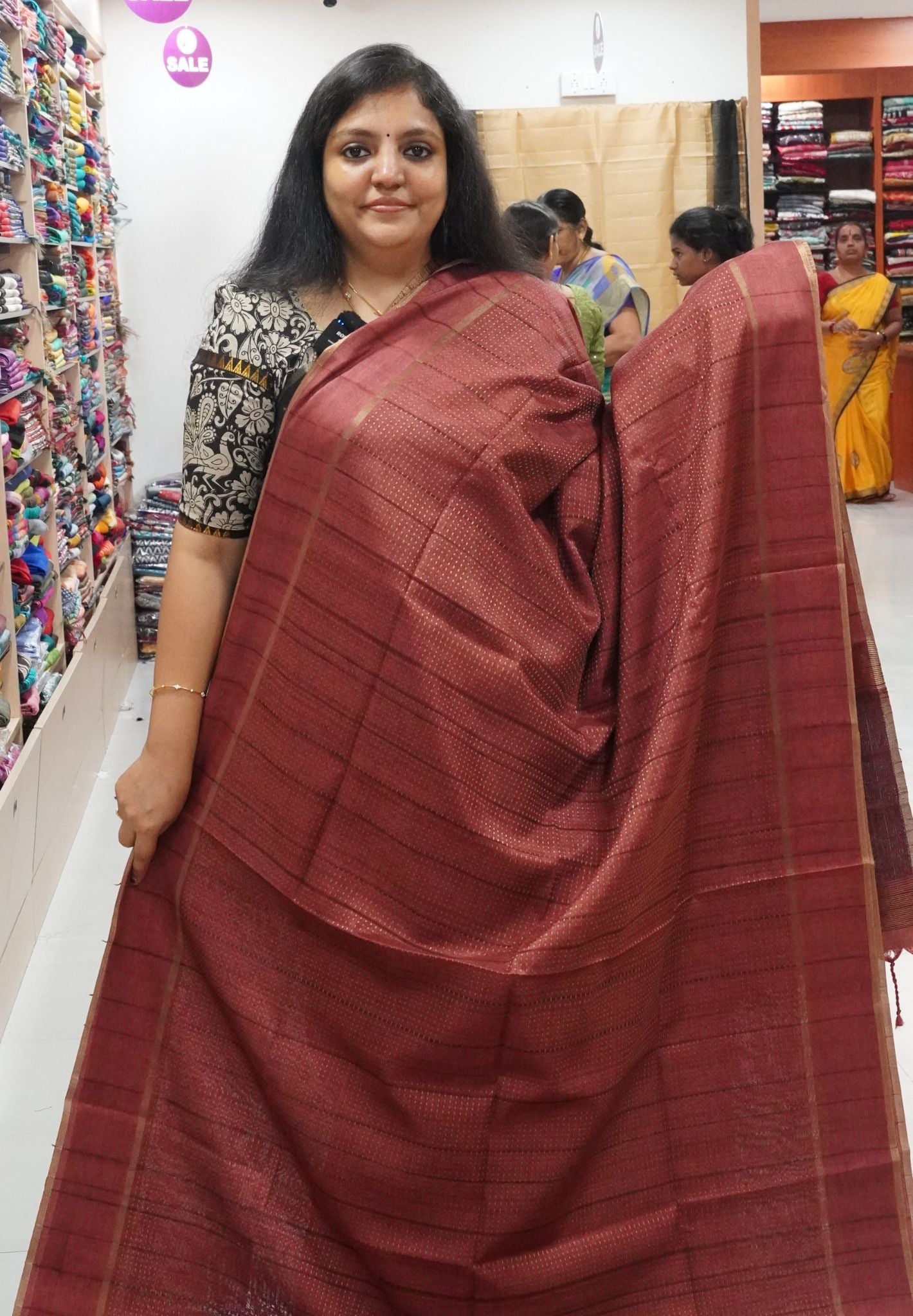 Matka Tussar Saree - Mini Zari Muted Maroon