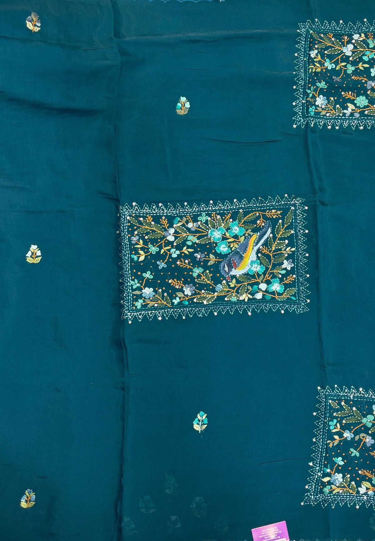 Muslin Saree-Peacock Green In Parrot Motif Border