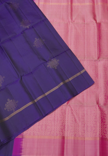 Pure Soft Silk-Dark Purple with Kolam Zari Butta