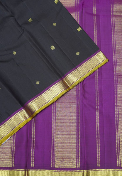 Pure Kanchipuram Silk Saree - Dark Brown with Small Border