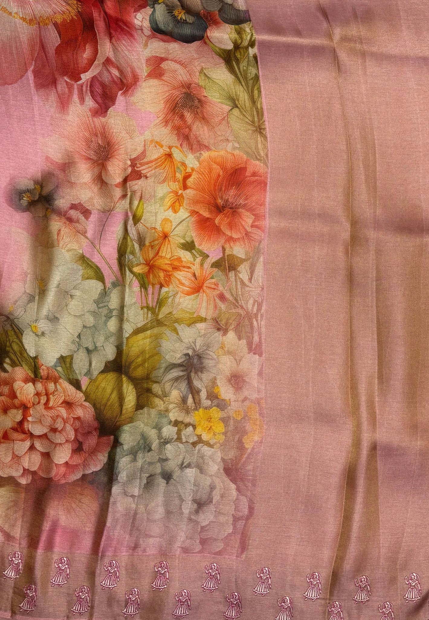 Tissue Silk Saree-Pink In Doll Motif Border