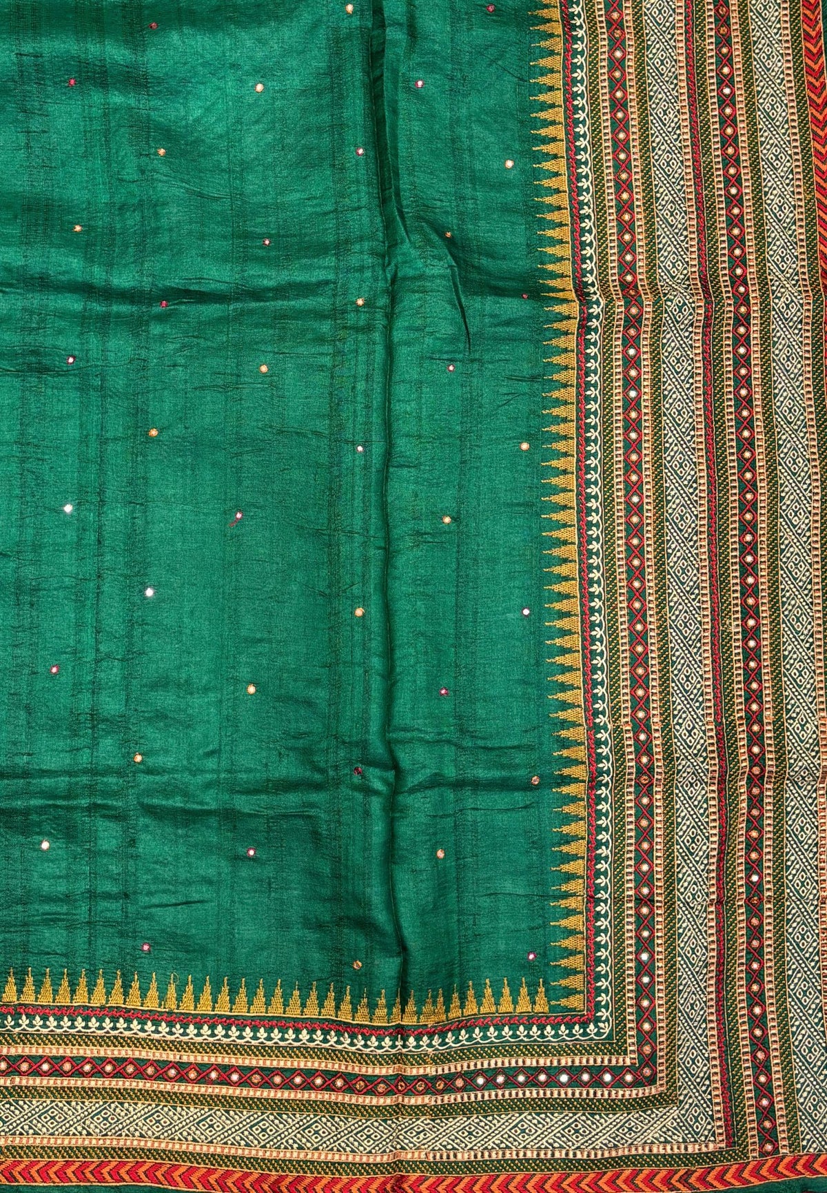 Pure Jute Silk Saree-Green In Tower Embroidery Border