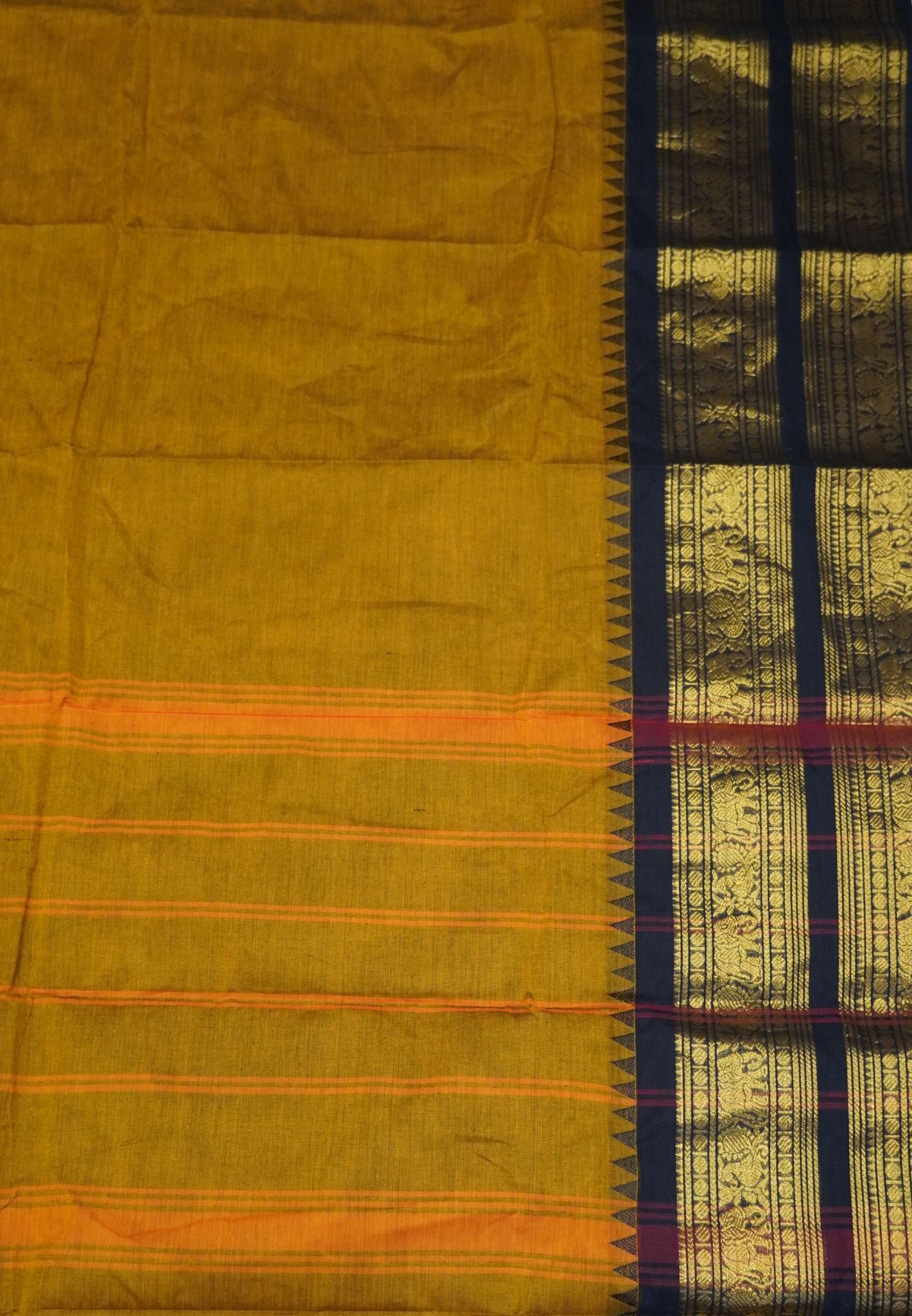 Chettinad Cotton Saree-Mustard with Contrast Border