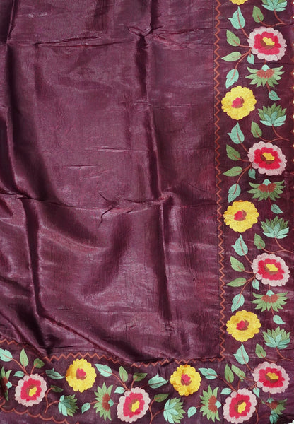 Organza Saree -Dark Purple with Floral Border