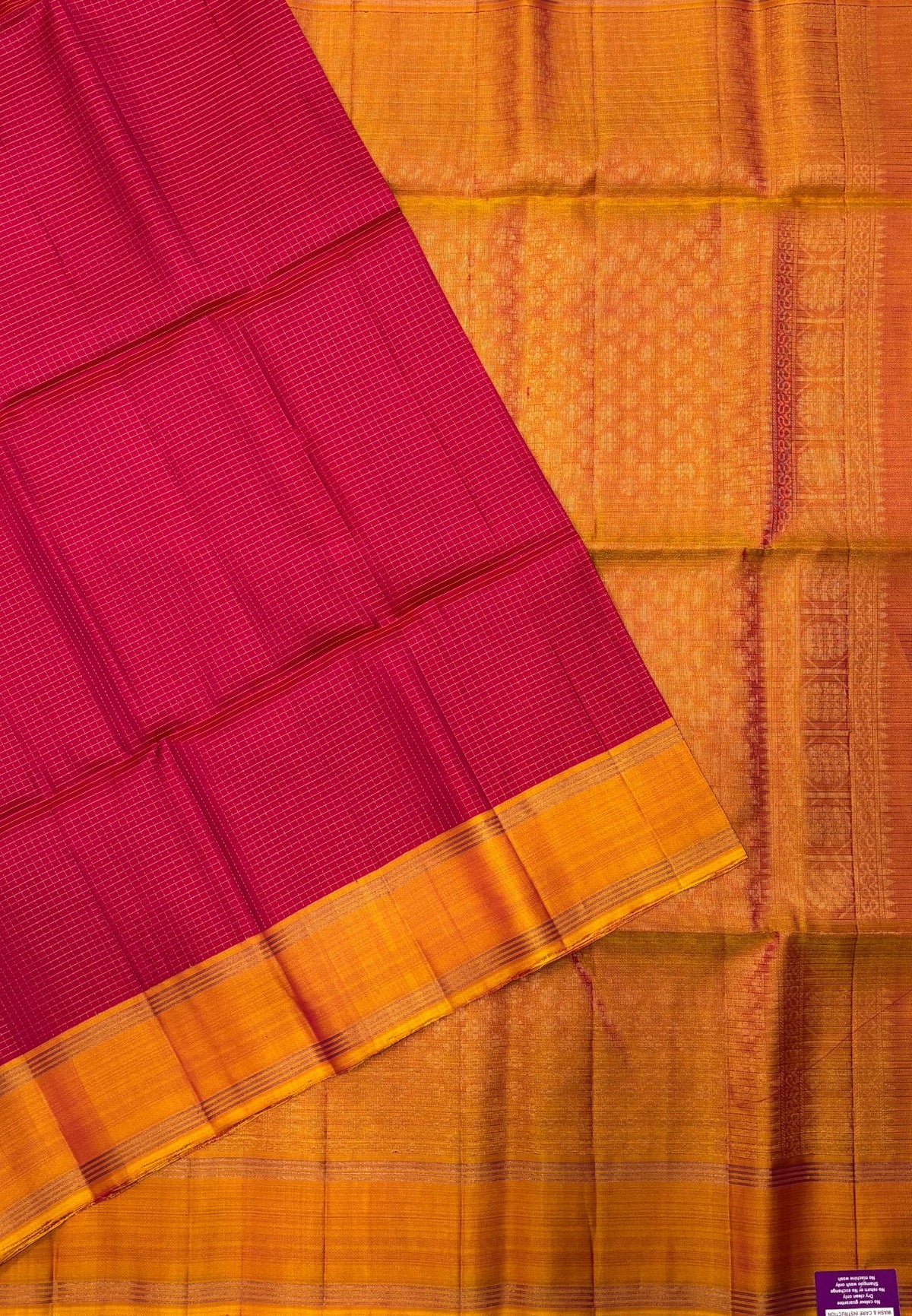 Pure Kanchipuram Silk Saree-Pink in Fine Checked Zari Border
