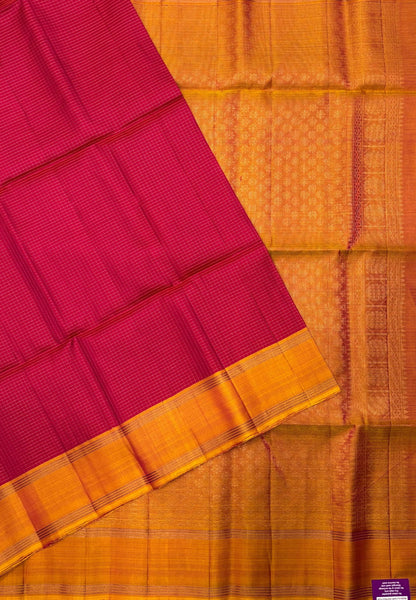 Pure Kanchipuram Silk Saree-Pink in Fine Checked Zari Border