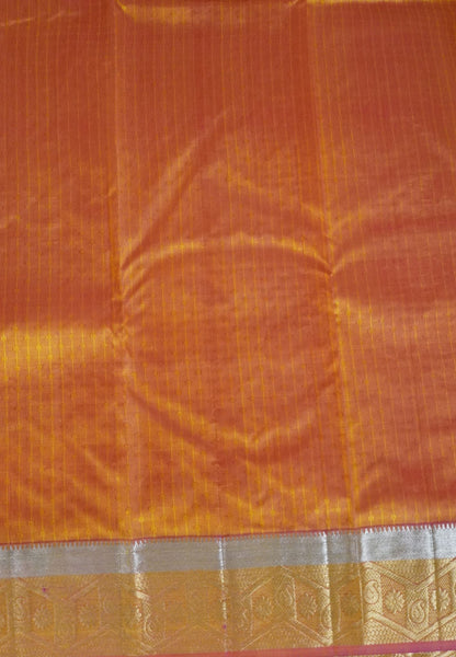 Pure Kanchipuram Silk Saree- Yellow with Light Peach Border