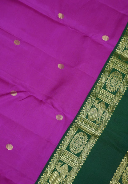 Pure Kanchipuram Silk Saree - Magenta Pink-Green with Retapet Border