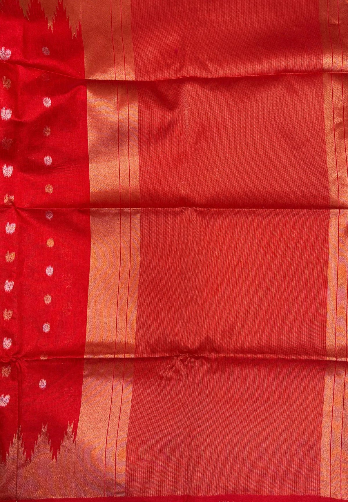 Semi Raw Silk Saree-Red In Tower Zari Border