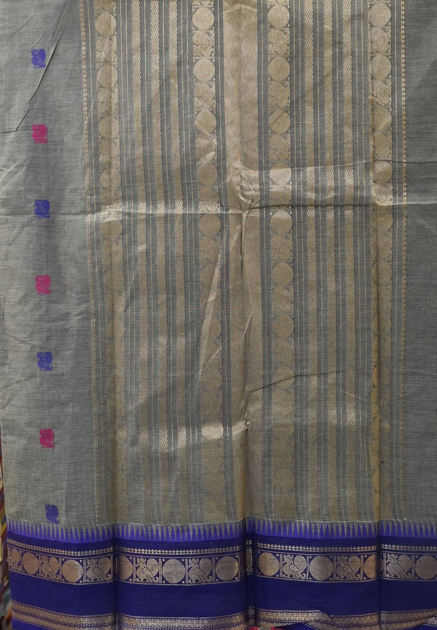 Chettinad Cotton Saree-Grey-Violet