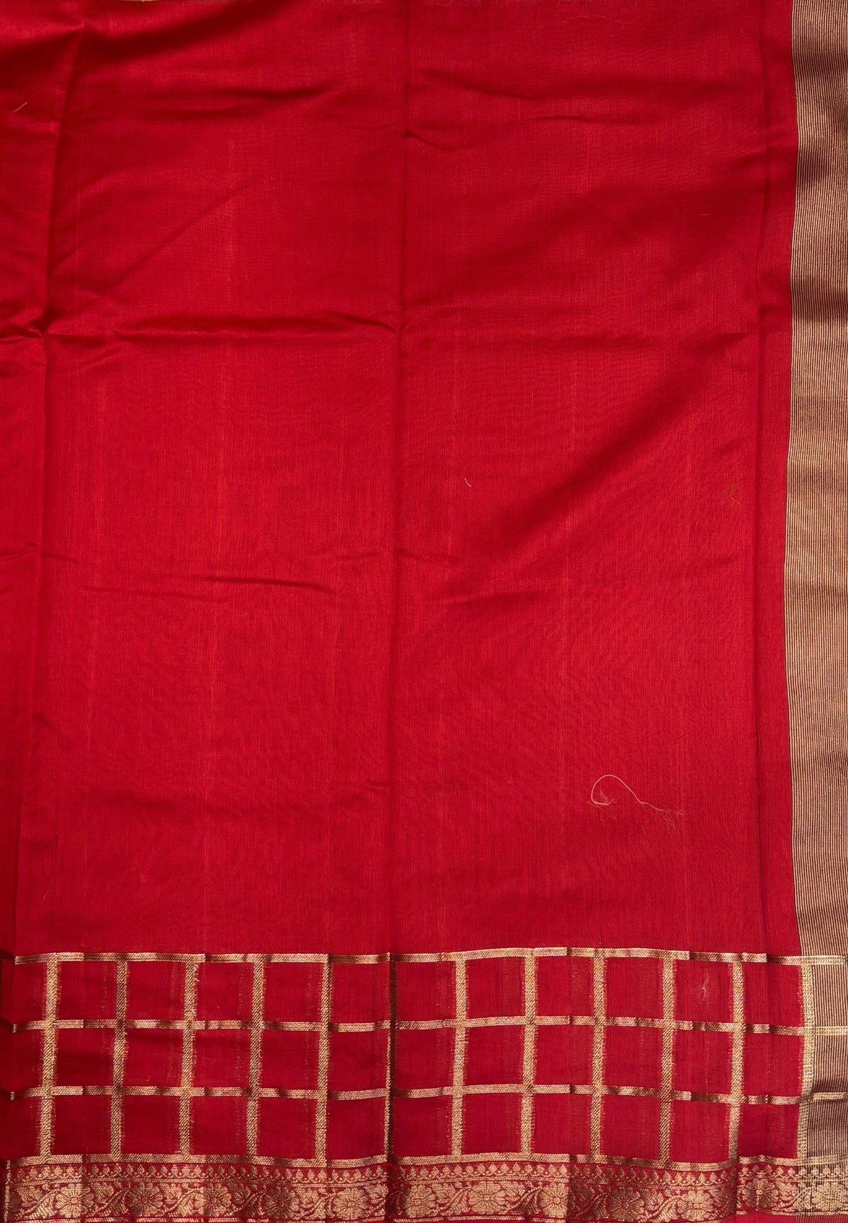 Semi Chinya Silk Saree-Rust Orange In Checkered Zari Border