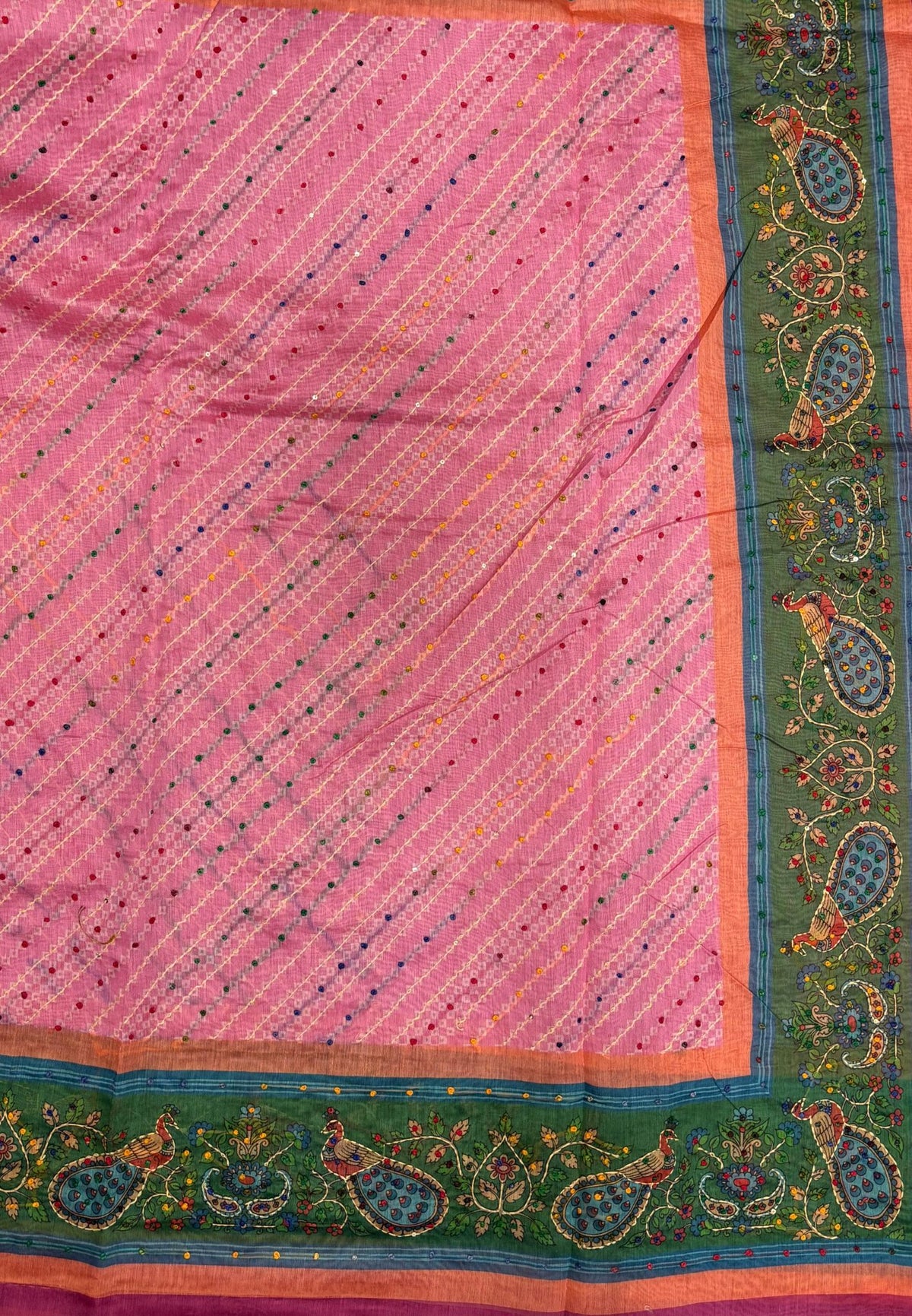 Chanderi Saree-Baby Pink In Peacock Floral Border