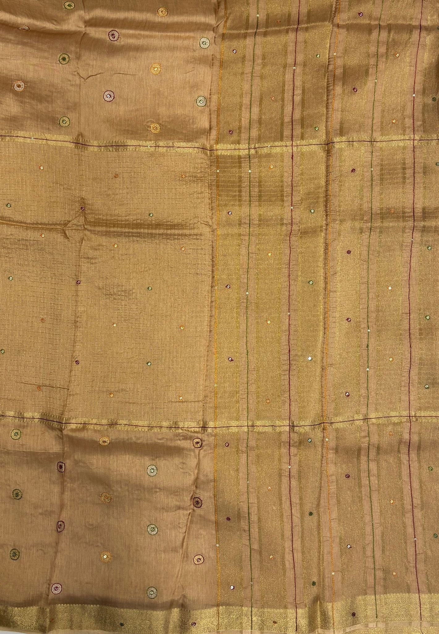 Viscose Saree-Sandal In Fine Stripe Zari Border