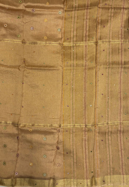 Viscose Saree-Sandal In Fine Stripe Zari Border