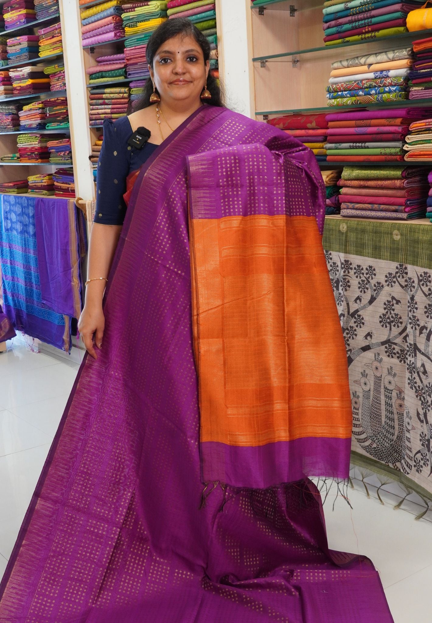 Semi Raw Silk Saree Magenta-Orange