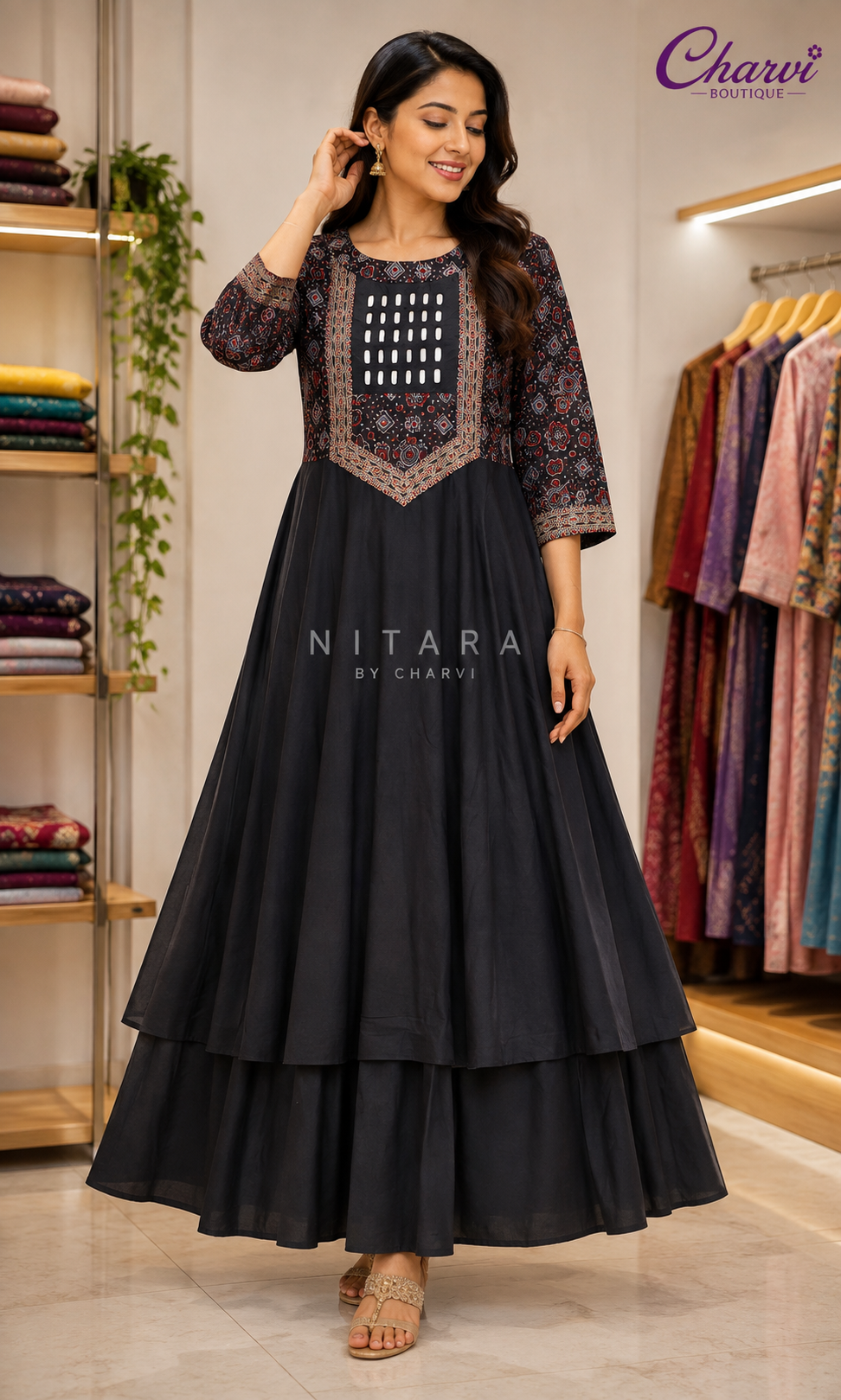 Anarkali Kurti-Mirror Work