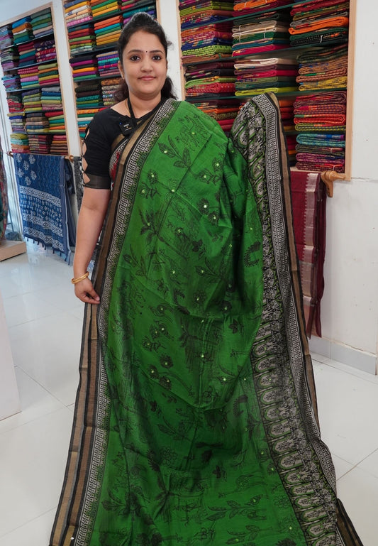 Malai Cotton Saree - Green