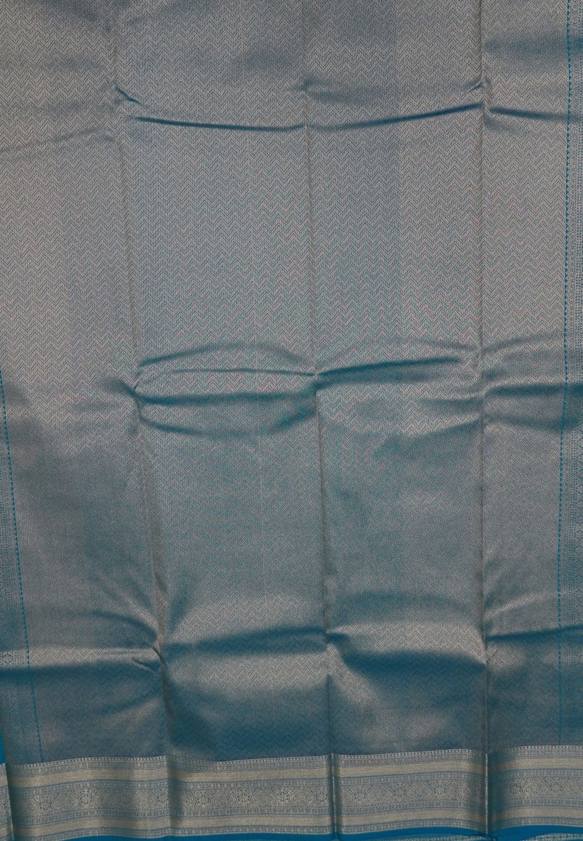 Budget Kanchipuram Saree-Sky Blue In Paisley Jaal Zari Border