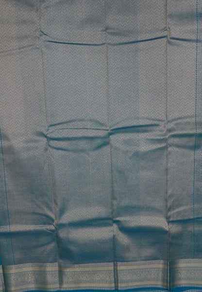 Budget Kanchipuram Saree-Sky Blue In Paisley Jaal Zari Border