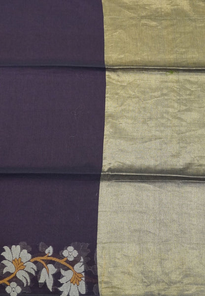 Handloom Cotton Saree-Coffee Brown Lotus Jamdhani Border