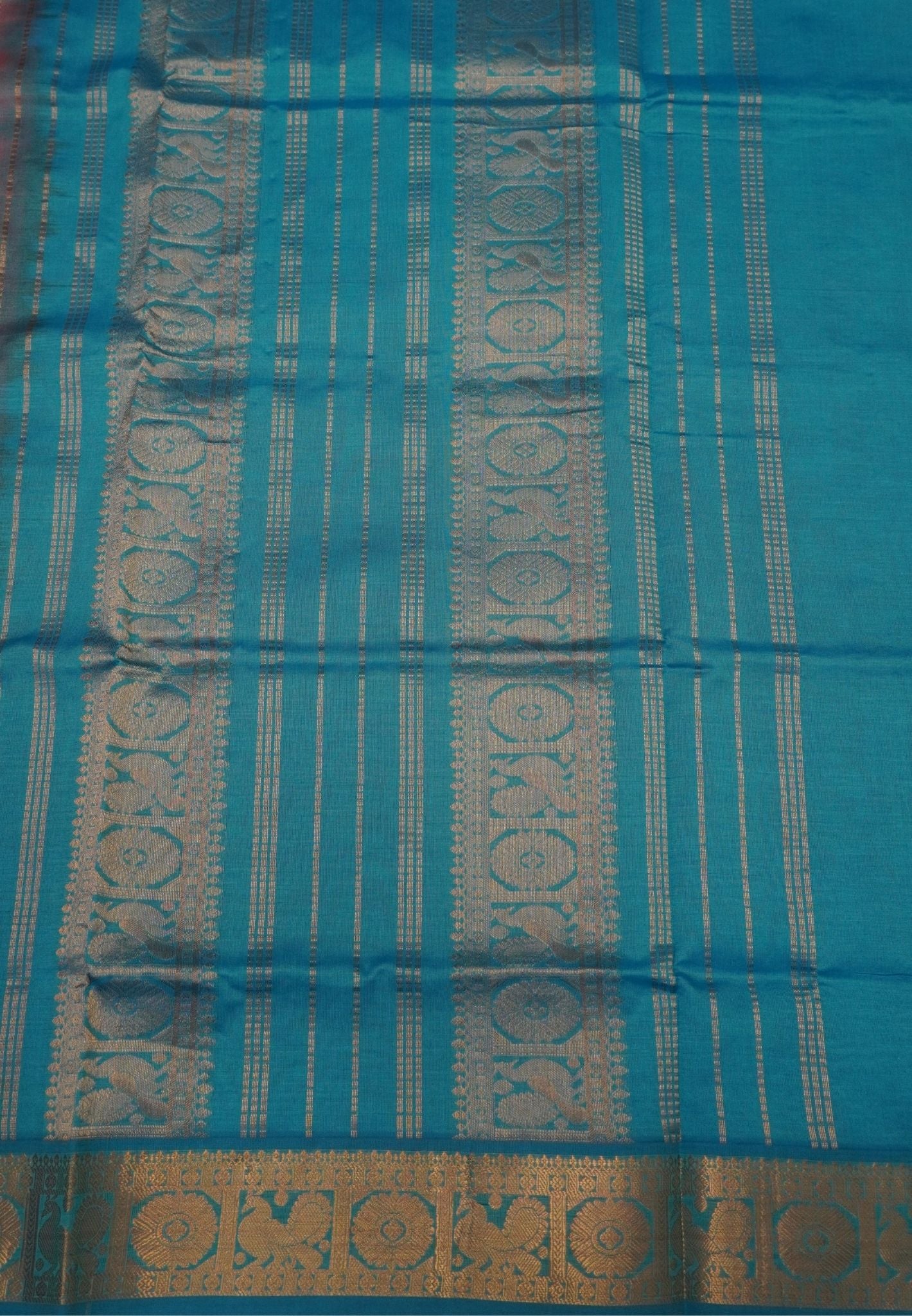 Pure Silk Cotton Saree-Mitai Pink-Sky Blue