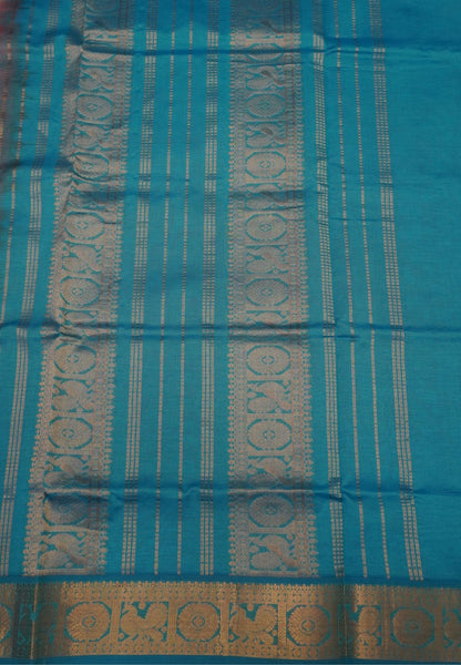 Pure Silk Cotton Saree-Mitai Pink-Sky Blue