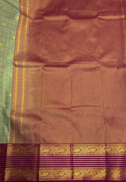 Budget Kanchipuram Saree-Olive Mist with Contrast Border