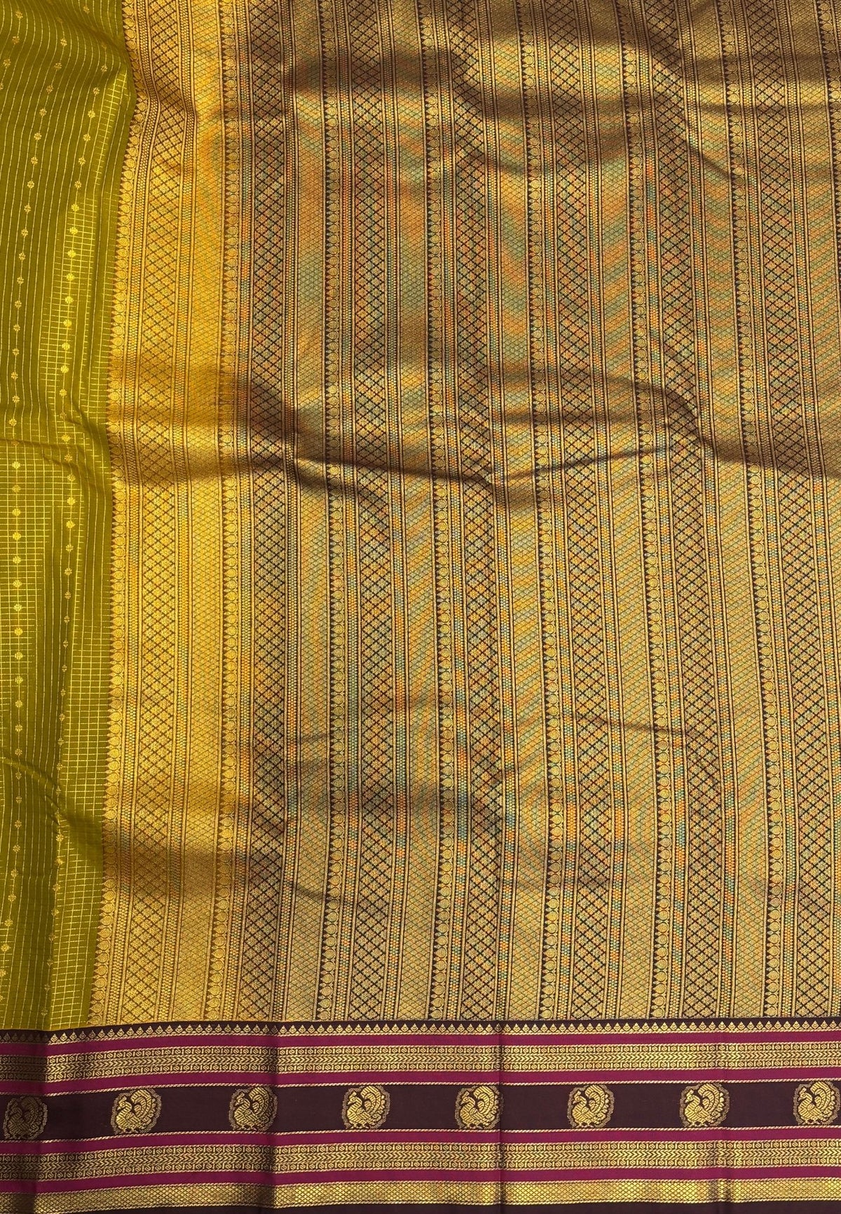 Budget Kanchipuram Saree-Olive Green with Contrast Border