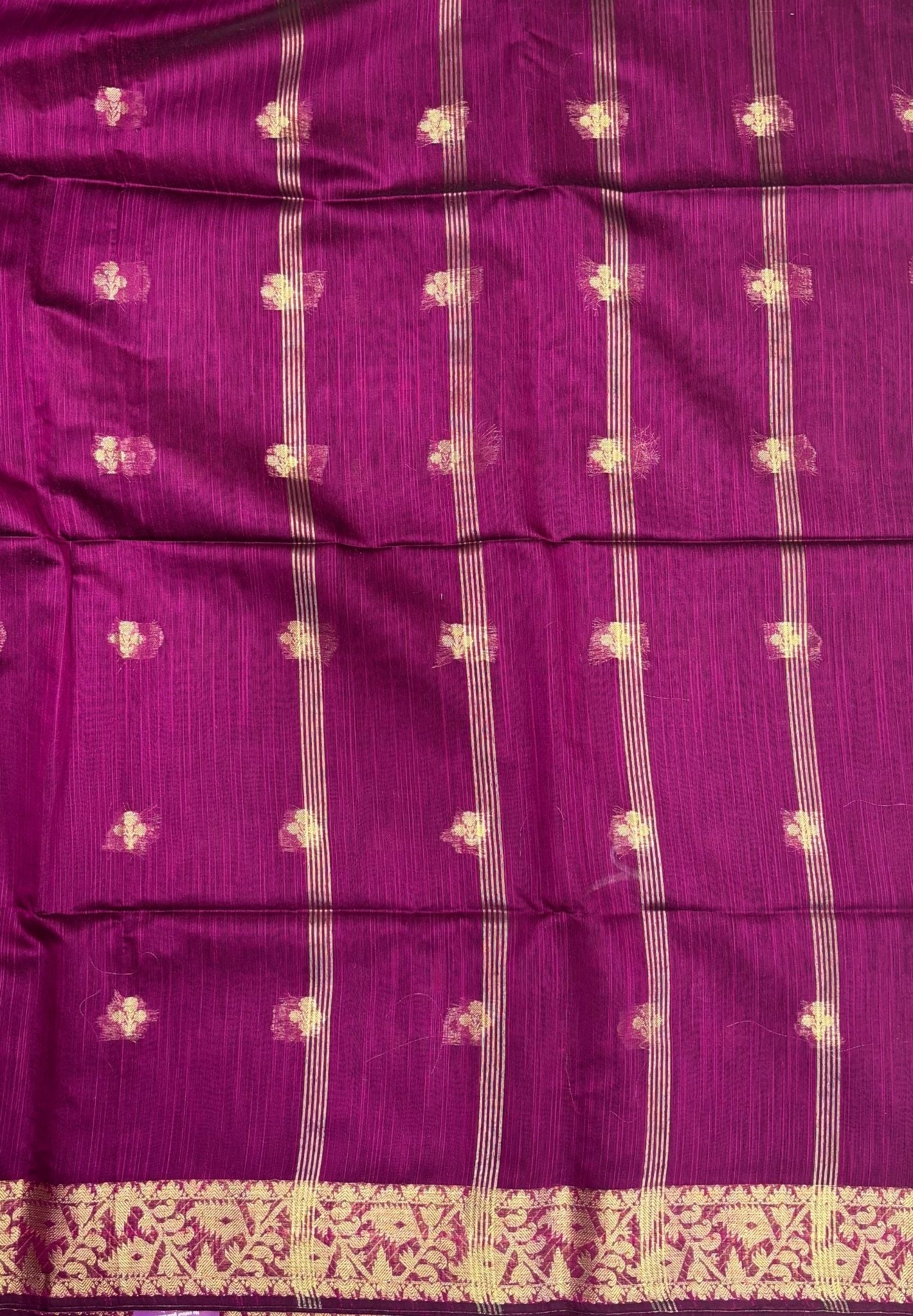 Handloom Silk Cotton Saree-Wine In Floral Butta Brocade Border