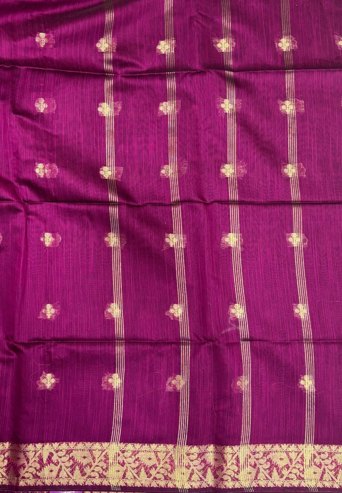 Handloom Silk Cotton Saree-Wine In Floral Butta Brocade Border
