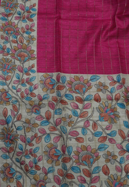 Semi Tussar Saree-Dark Pink