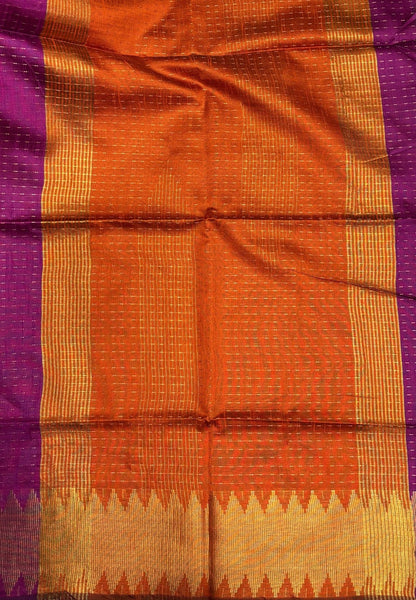 Semi Raw Silk Saree-Magenta In Zigzag Zari With Contrast Border