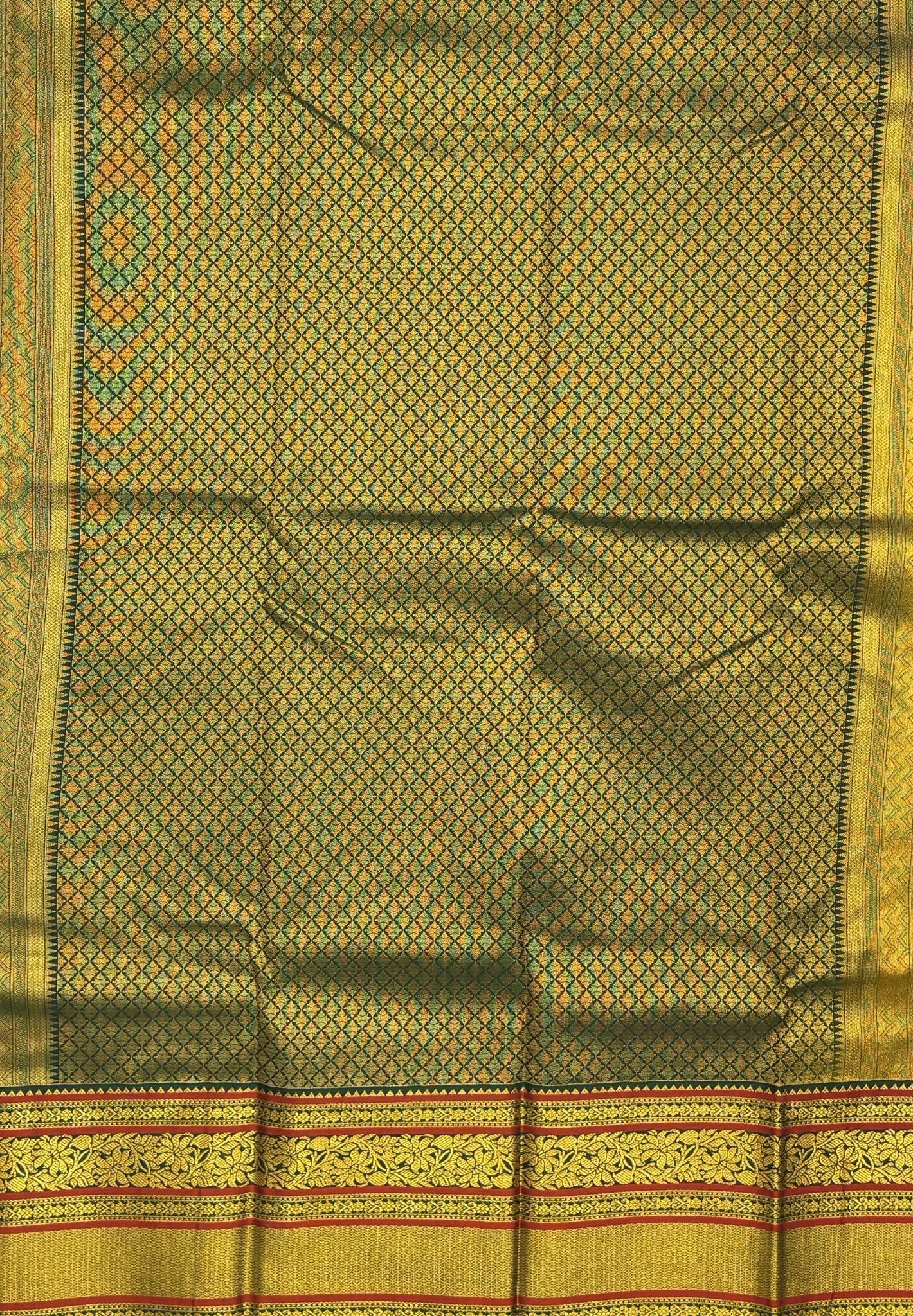Budget Kanchipuram Saree-Orange In Floral Zari Panel With Contrast Border