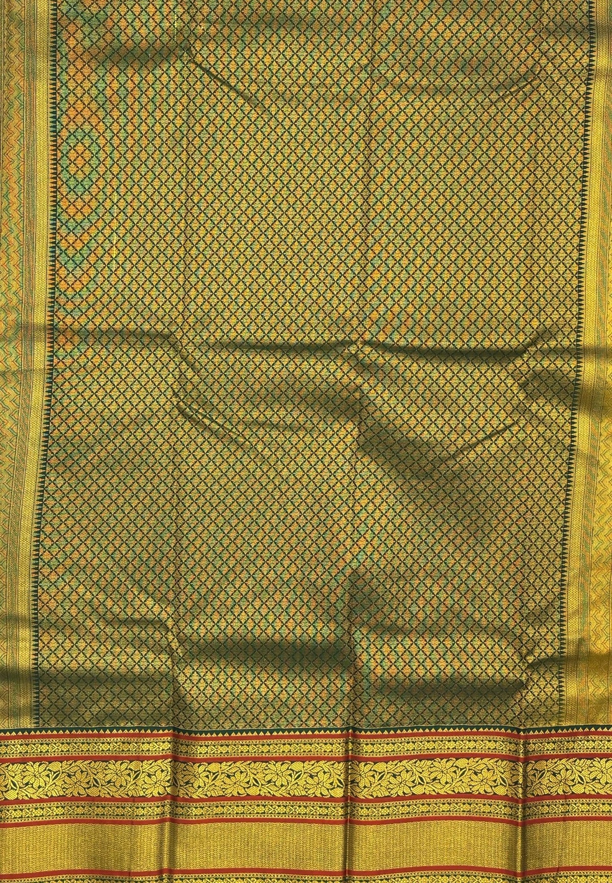 Budget Kanchipuram Saree-Orange In Floral Zari Panel With Contrast Border
