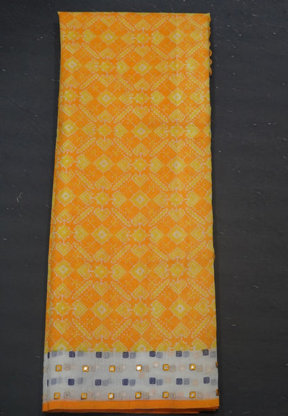 Supernet Kota Cotton Saree-Yellow with Mirror Work